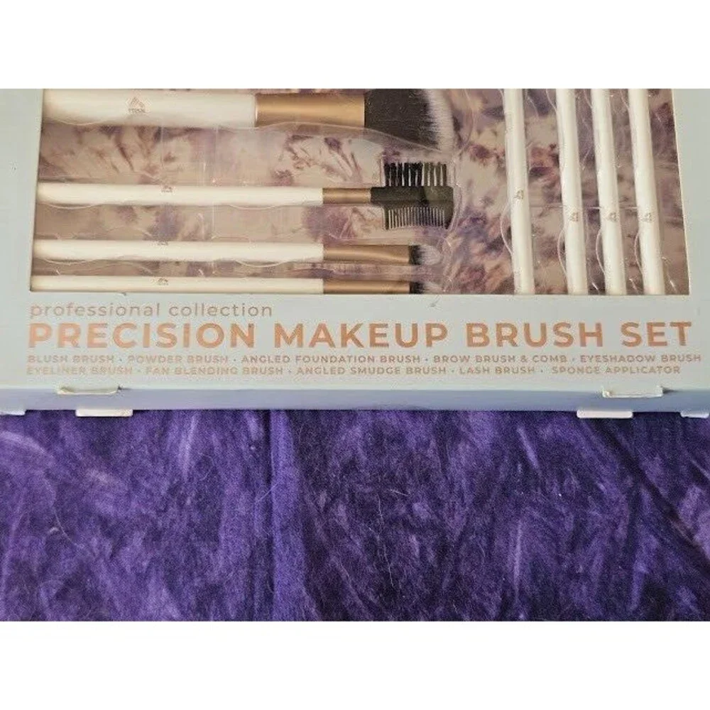 RBX Pro Precision 10pc Luxury Makeup Full Face Brush Set White Rose Gold Tools